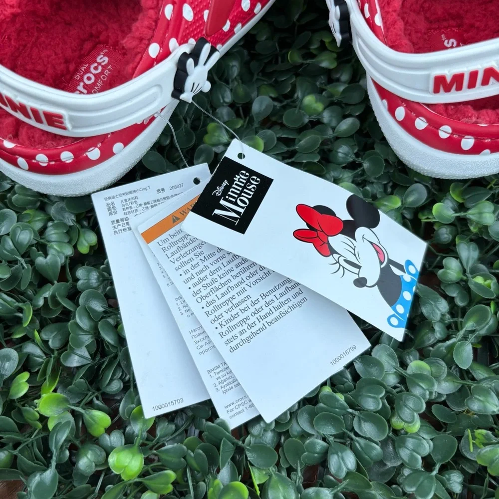 CROCS CLASSIC LINED DISNEY RED POLKA DOT MINNIE BOW SANDALS SIZE 9 KIDS - Picture 7 of 8